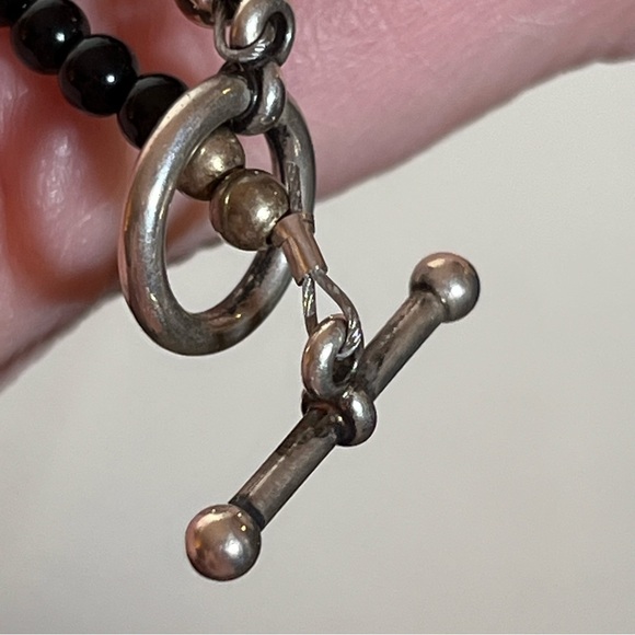 Vintage 1990 Y2K Retro Deco MOP Black Onyx 18kGP toggle clasp Hawaiian Necklace - Picture 9 of 17